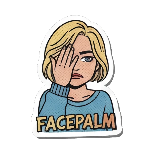 Female doing a facepalm Retro Slang Girl sticker for expressive chats and social replies.