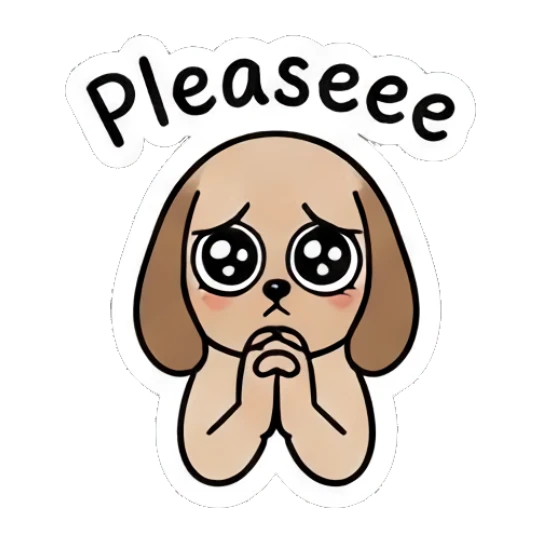 Puppy dog face with big eyes, pleading expression. Daily Life of a Girl sticker for expressive chats and social replies.