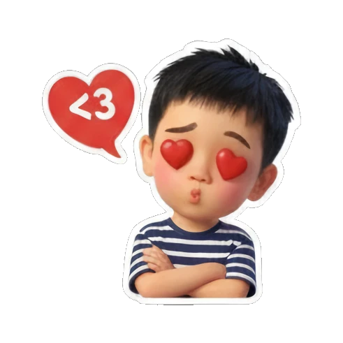 爱心男孩眼睛冒红心. Little Boy's Expressive World sticker for expressive chats and social replies.