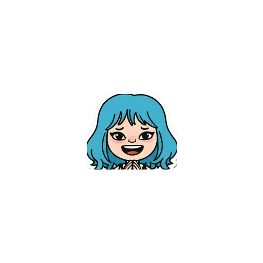 Blue-haired girl smiling with hands together in gratitude with text THANKS! Blue-Haired Fashionista sticker for expressive chats and social replies.