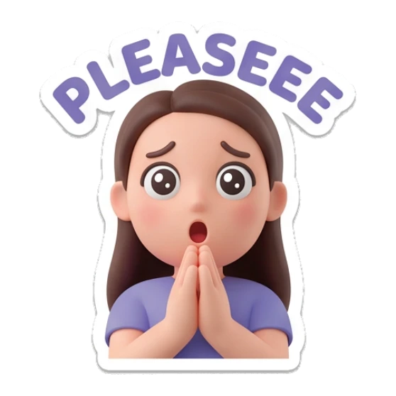 Girl looking pleading with hands together and Pleaseee text Cheerful Girl Daily Expressions sticker for expressive chats and social replies.