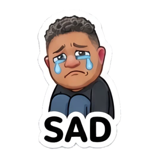 Man crying with blue tears, text SAD Cool Guy Daily Vibes sticker for expressive chats and social replies.