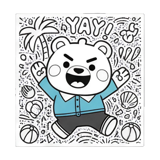 Happy bear jumping with YAY text and beach elements Doodle Bear Summer Vibes sticker for expressive chats and social replies.
