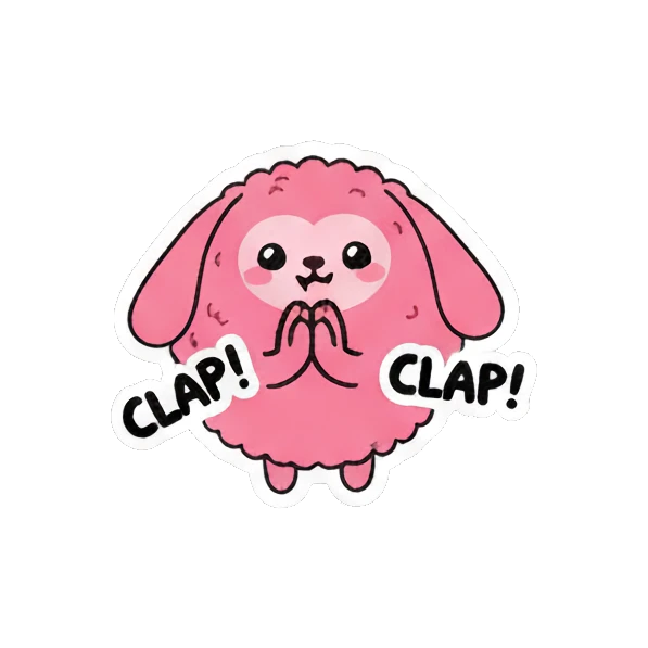 Pink creature under a rain cloud feeling sad Pink Fluffy Buddy sticker for expressive chats and social replies.