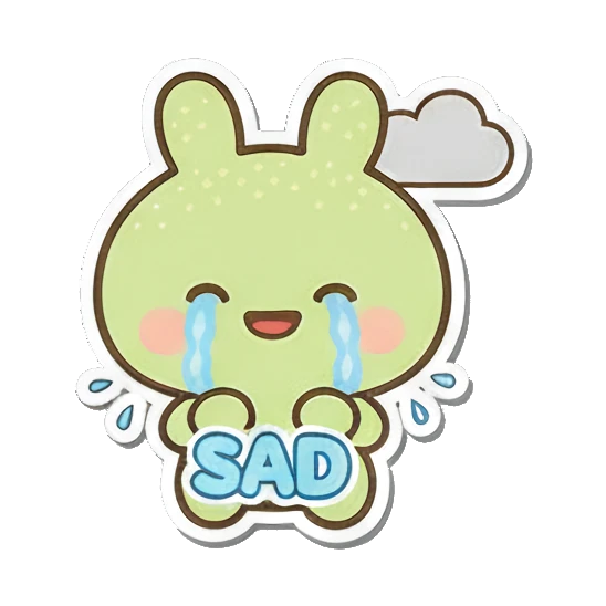 Sad bunny crying with rain cloud Minty Bunny Moods sticker for expressive chats and social replies.