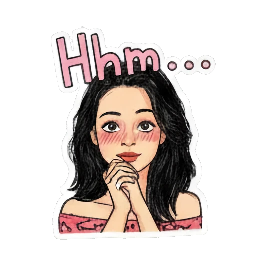 Girl blushing with shy expression and text Hhm Doodle Girl Daily Vibes sticker for expressive chats and social replies.