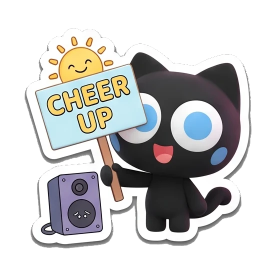 黑猫举牌加油 Melodic Black Cat sticker for expressive chats and social replies.