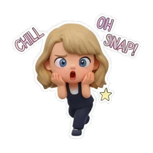 Blonde girl looking shocked with hands on face, text 'OH SNAP!' Chibi Pop Star Life sticker for expressive chats and social replies.