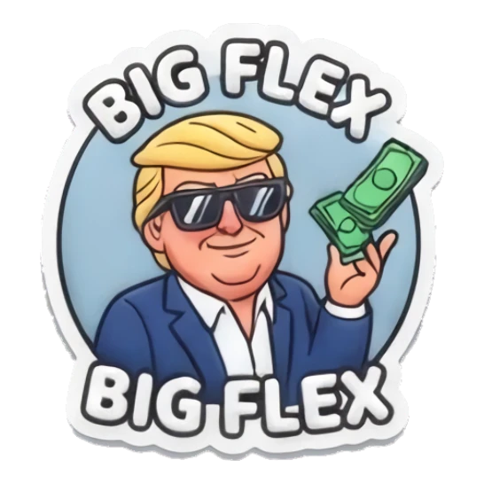 Trump wearing sunglasses holding money, text BIG FLEX “DUMP TRUMP!” sticker for expressive chats and social replies.
