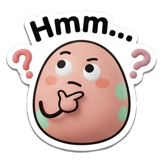 Egg thinking with question marks and text Hmm... Little Egg Buddies sticker for expressive chats and social replies.