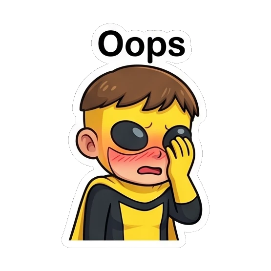 Superhero boy looking embarrassed and covering his face with his hand. Yellow Hero Adventures sticker for expressive chats and social replies.