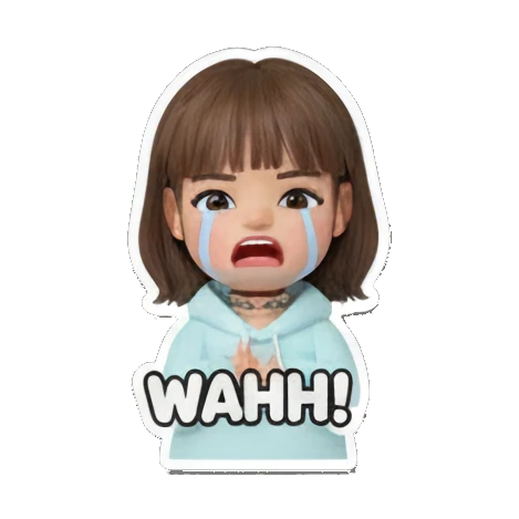 Crying girl with WAHH text Cute 3D Girl Daily Life sticker for expressive chats and social replies.