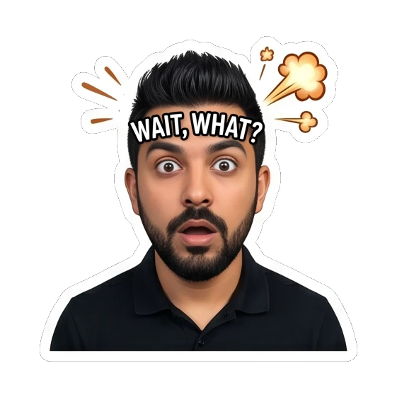 Man looking shocked with steam, text WAIT WHAT Modern Man Daily Vibes sticker for expressive chats and social replies.