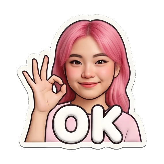Pink-haired girl making an OK hand gesture with a confident smile. Pink Hair Girl Daily Vibes sticker for expressive chats and social replies.