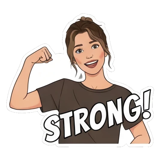 Strong 'STRONG!' arm flex Young Woman's Expression Pack sticker for expressive chats and social replies.