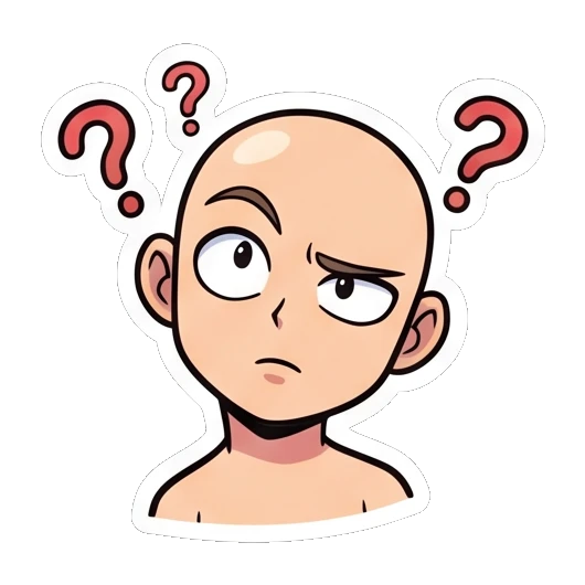 Bald boy looking confused with question marks Baldy Boy Daily Life sticker for expressive chats and social replies.
