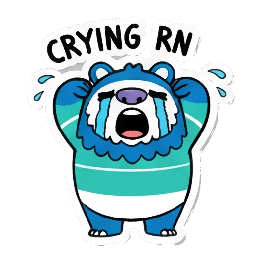 Crying monster, 'CRYING RN' Fluffy Monster Moods sticker for expressive chats and social replies.