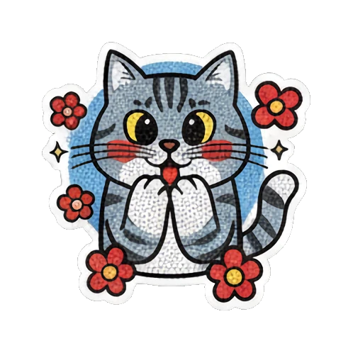灰猫双手合十 Vintage Comic Cat Expressions sticker for expressive chats and social replies.