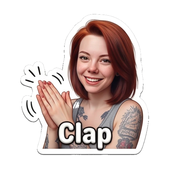 Red-haired girl clapping her hands in applause. Red-Haired Girl Expressions sticker for expressive chats and social replies.