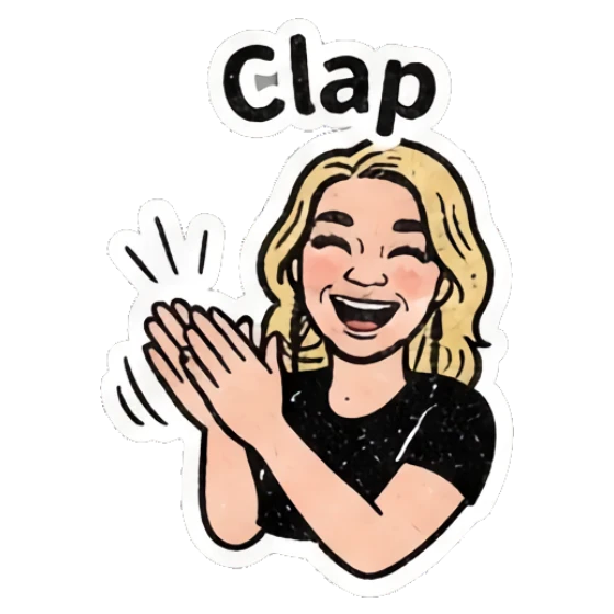Blonde woman clapping hands with joy with text Clap Retro Blonde Daily Vibes sticker for expressive chats and social replies.