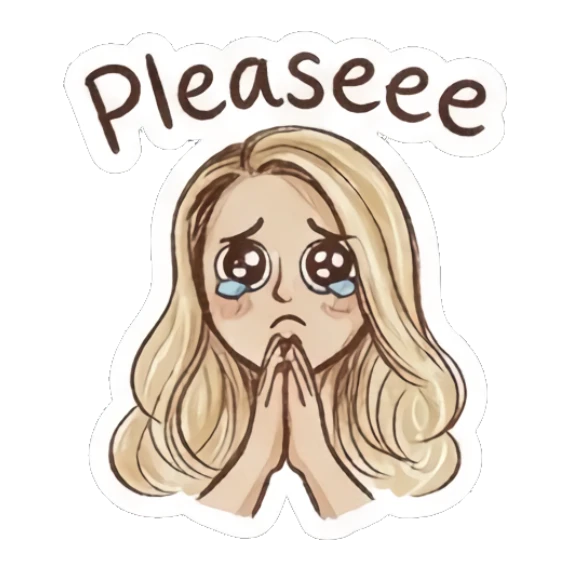 Blonde girl looking pleading with teary eyes Charming Blonde Doodle Girl sticker for expressive chats and social replies.