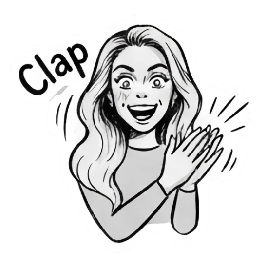 Girl clapping hands enthusiastically Doodle Girl Expressions sticker for expressive chats and social replies.