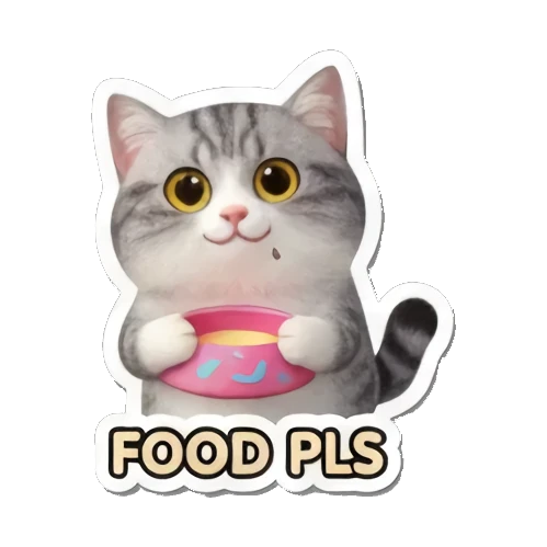 拿着碗讨要食物 Whimsical Tabby Adventures sticker for expressive chats and social replies.