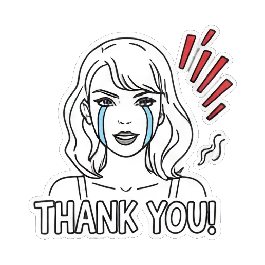 Girl crying with tears and text THANK YOU Pop Art Girl Expressions sticker for expressive chats and social replies.
