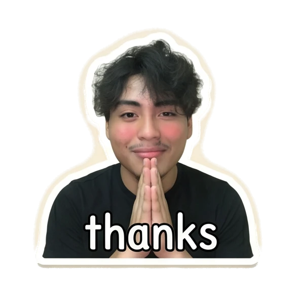 Young man with hands pressed together in thanks with text thanks Daily Life of a Cool Guy sticker for expressive chats and social replies.