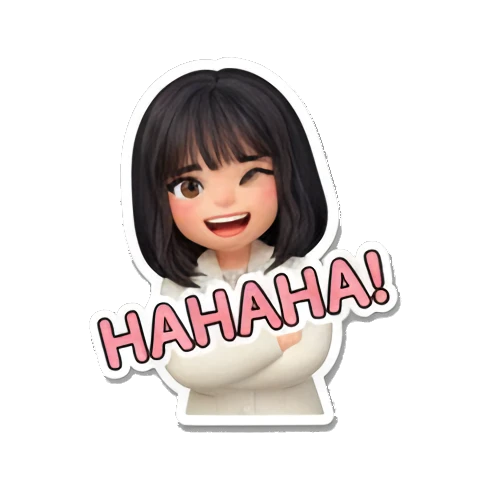 Girl laughing with arms crossed with text HAHAHA Office Chic Girl Daily sticker for expressive chats and social replies.