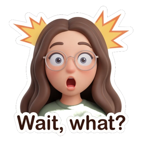 Surprised girl with glasses and shock marks. Cute Glasses Girl Daily sticker for expressive chats and social replies.