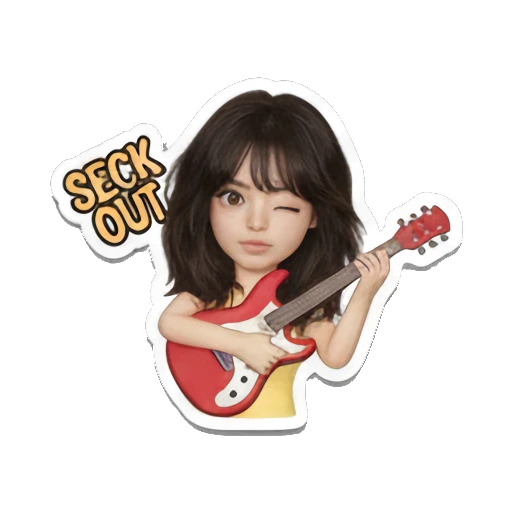Girl playing electric guitar, winking, text 'SECK OUT' Music Festival Girl sticker for expressive chats and social replies.