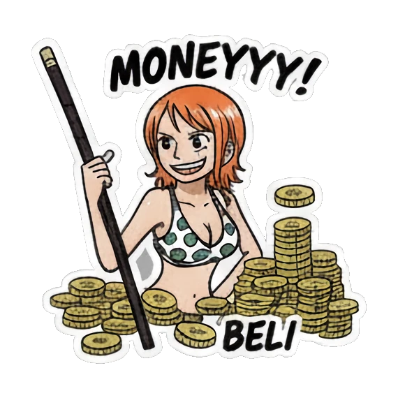 girl counting gold coins Anime Adventure Crew sticker for expressive chats and social replies.