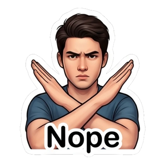 Young man crossing his arms in a firm refusal gesture. Daily Life of a Cool Guy sticker for expressive chats and social replies.