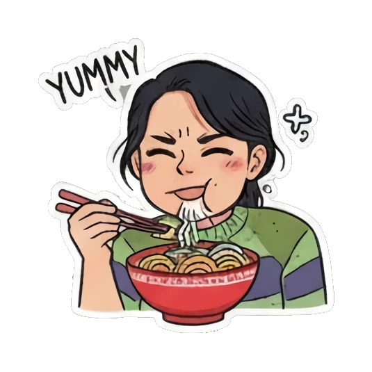 吃面YUMMY Doodle Girl's Moods sticker for expressive chats and social replies.
