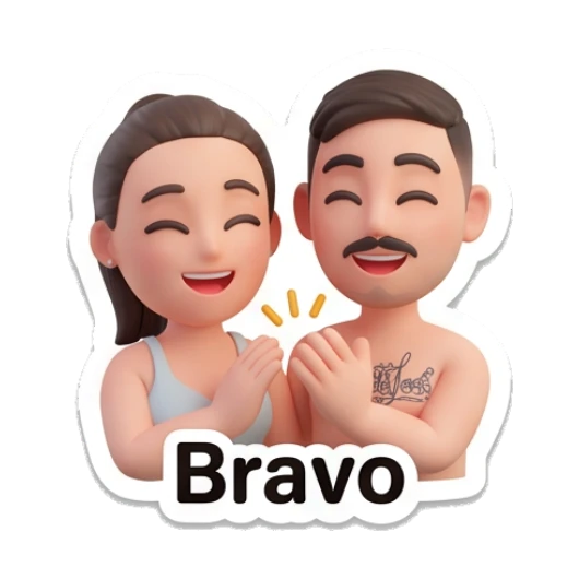 Couple clapping hands with text Bravo Our Daily Vibes sticker for expressive chats and social replies.