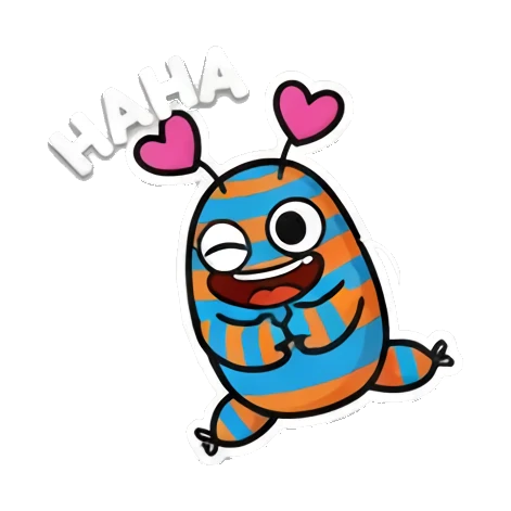 Monster laughing while holding stomach, joyful expression, text HAHA. Mood Monsters sticker for expressive chats and social replies.