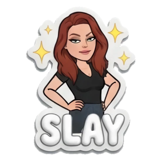 Red-haired girl posing confidently with hands on hips, text SLAY Red-Haired Girl Daily Moods sticker for expressive chats and social replies.