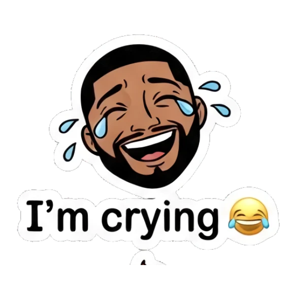 Bearded man laughing with tears of joy. Cool Guy Daily Vibes sticker for expressive chats and social replies.