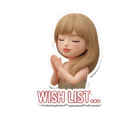 Blonde girl thinking with eyes closed, text WISH LIST... Festive Blonde Holiday Vibes sticker for expressive chats and social replies.