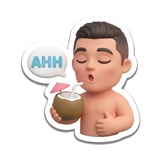 Boy drinking coconut with AHH text Summer Vibes Boy sticker for expressive chats and social replies.