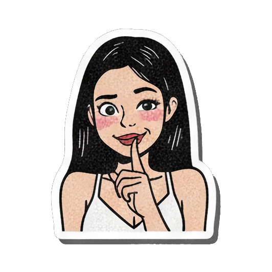 Girl holding finger to lips, text SHHH... Retro Comic Girl Expressions sticker for expressive chats and social replies.