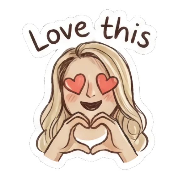 Blonde girl making a heart shape with hands Charming Blonde Doodle Girl sticker for expressive chats and social replies.
