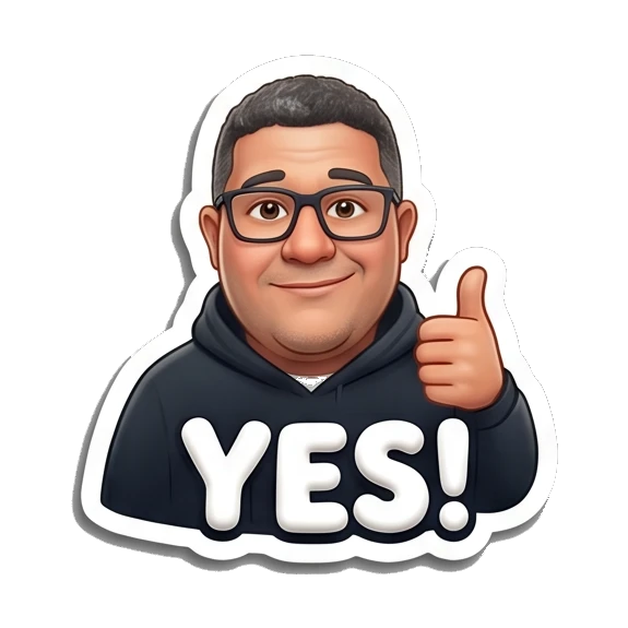 Man with glasses giving a thumbs up with text YES!. Tech Guy Daily Vibes sticker for expressive chats and social replies.