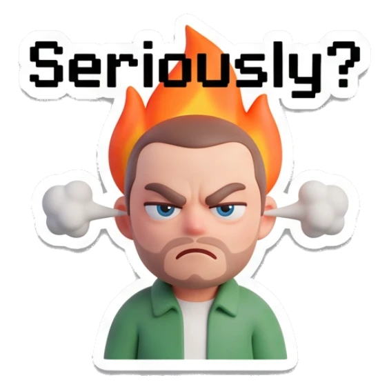 Man angry with fire on head and steam Casual Guy Daily Vibes sticker for expressive chats and social replies.