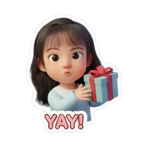 抱着礼物盒开心庆祝 Holiday Girl Adventures sticker for expressive chats and social replies.