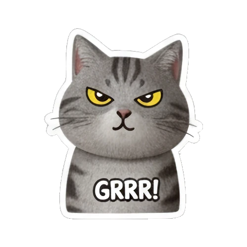愤怒生气的猫咪 Gray Tabby Cat Expressions sticker for expressive chats and social replies.