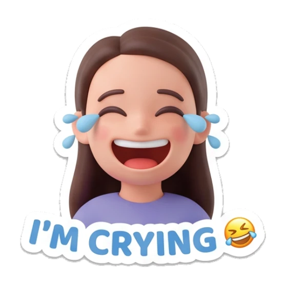 Girl laughing with tears of joy and Im Crying text Cheerful Girl Daily Expressions sticker for expressive chats and social replies.