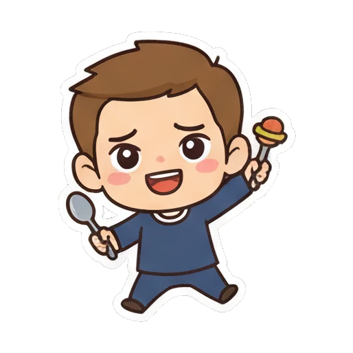 Chibi boy eating with spoon Cheerful Chibi Boy Daily sticker for expressive chats and social replies.