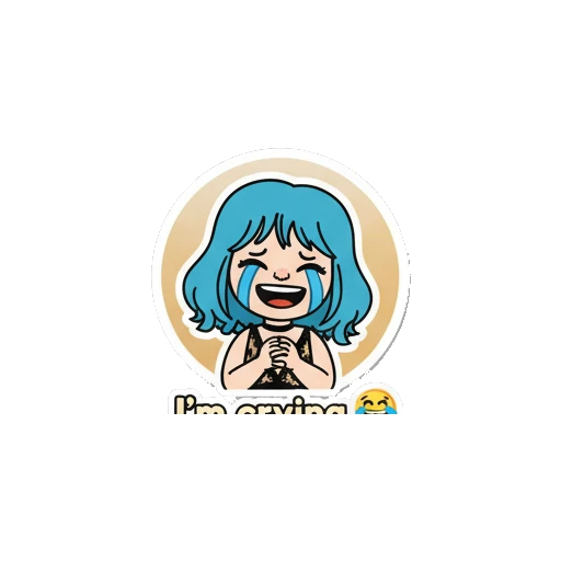 Blue-haired girl crying tears of joy with text I'm crying Blue-Haired Fashionista sticker for expressive chats and social replies.